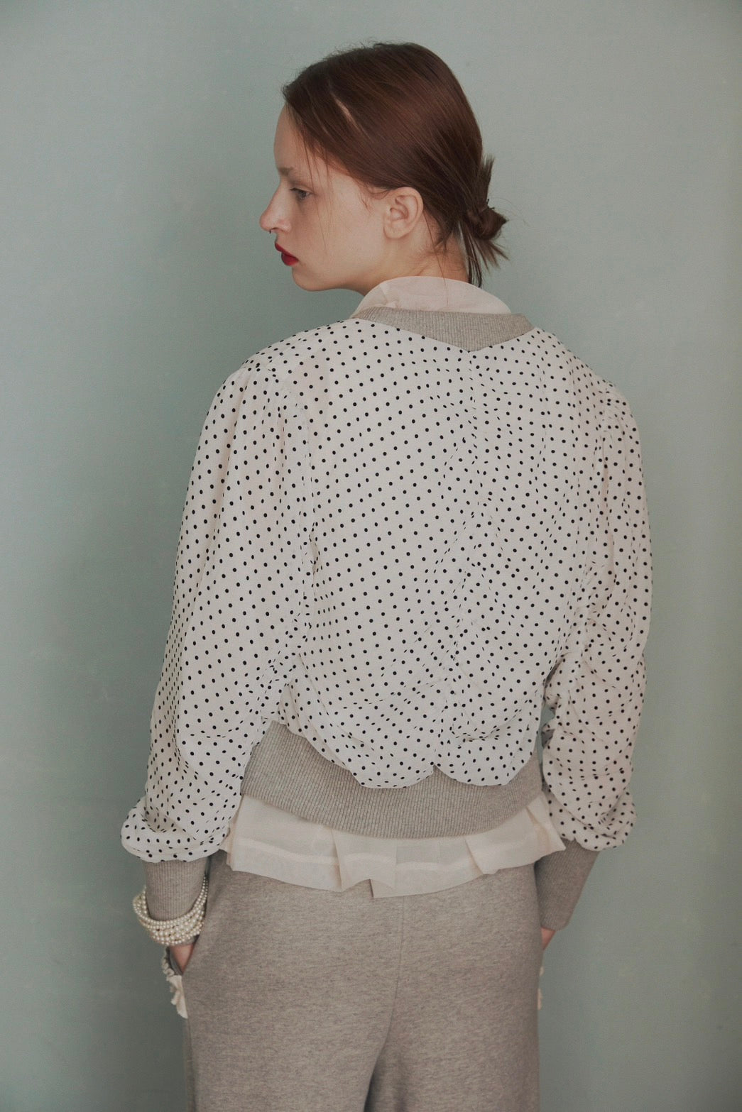 Polka dot gather cardigan (white)