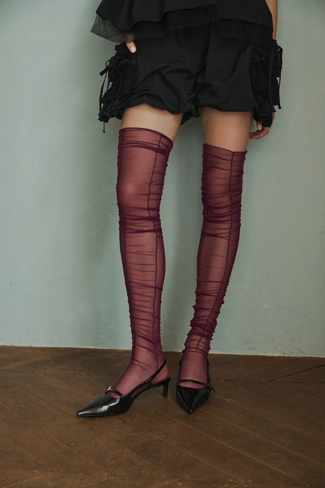 Shirring sheer socks (purple)