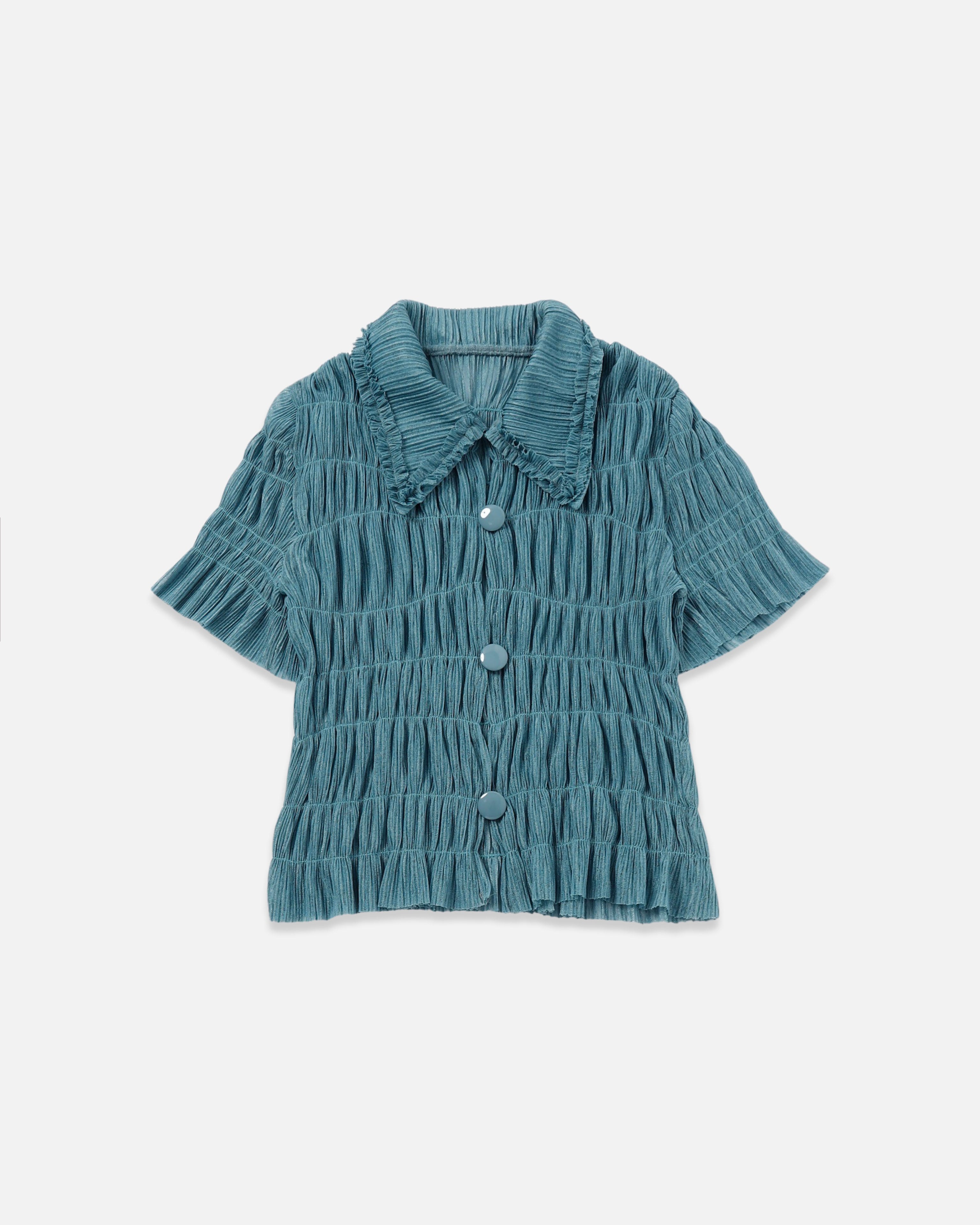 Shirring sheer shirt (turquoise)
