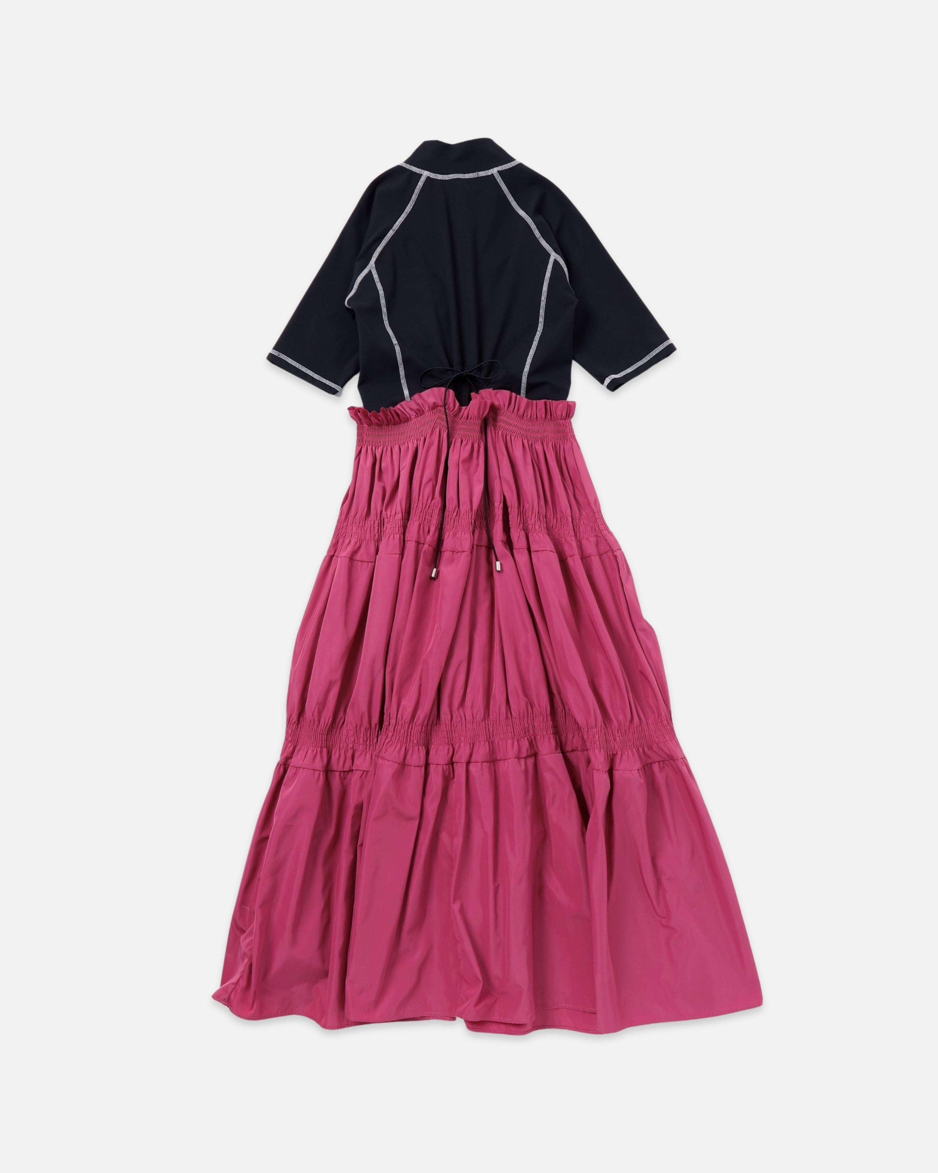 Scuba top tiered dress (black-pink)